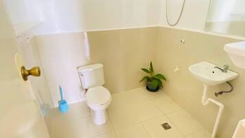 Douche, serviettes fournies, papier toilette