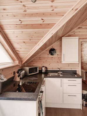 The Ash Parkside Lodge, 2 Bedrooms | Private kitchen | Fridge, microwave, oven, stovetop - Woodlakes Park (King's Lynn)