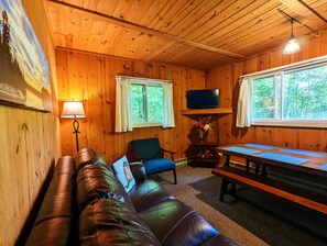 TV, fireplace, table football