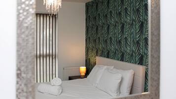 1 bedroom, hypo-allergenic bedding, desk, iron/ironing board