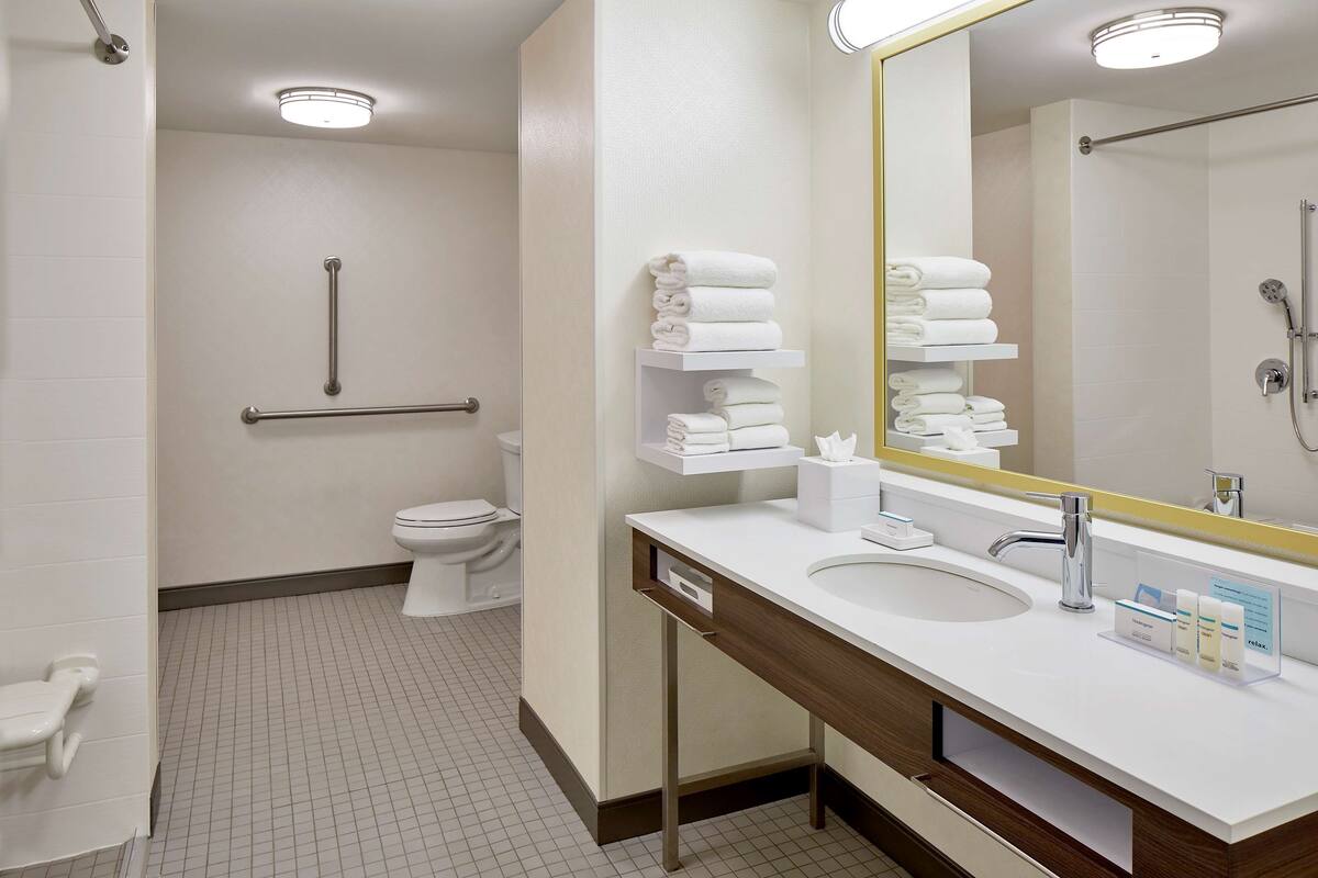 room, 2 queen beds, accessible | bathroom shower