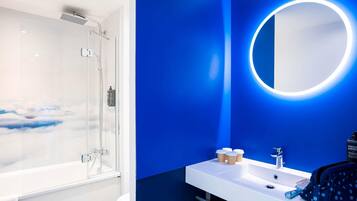 Eco-friendly toiletries, hair dryer, towels, soap