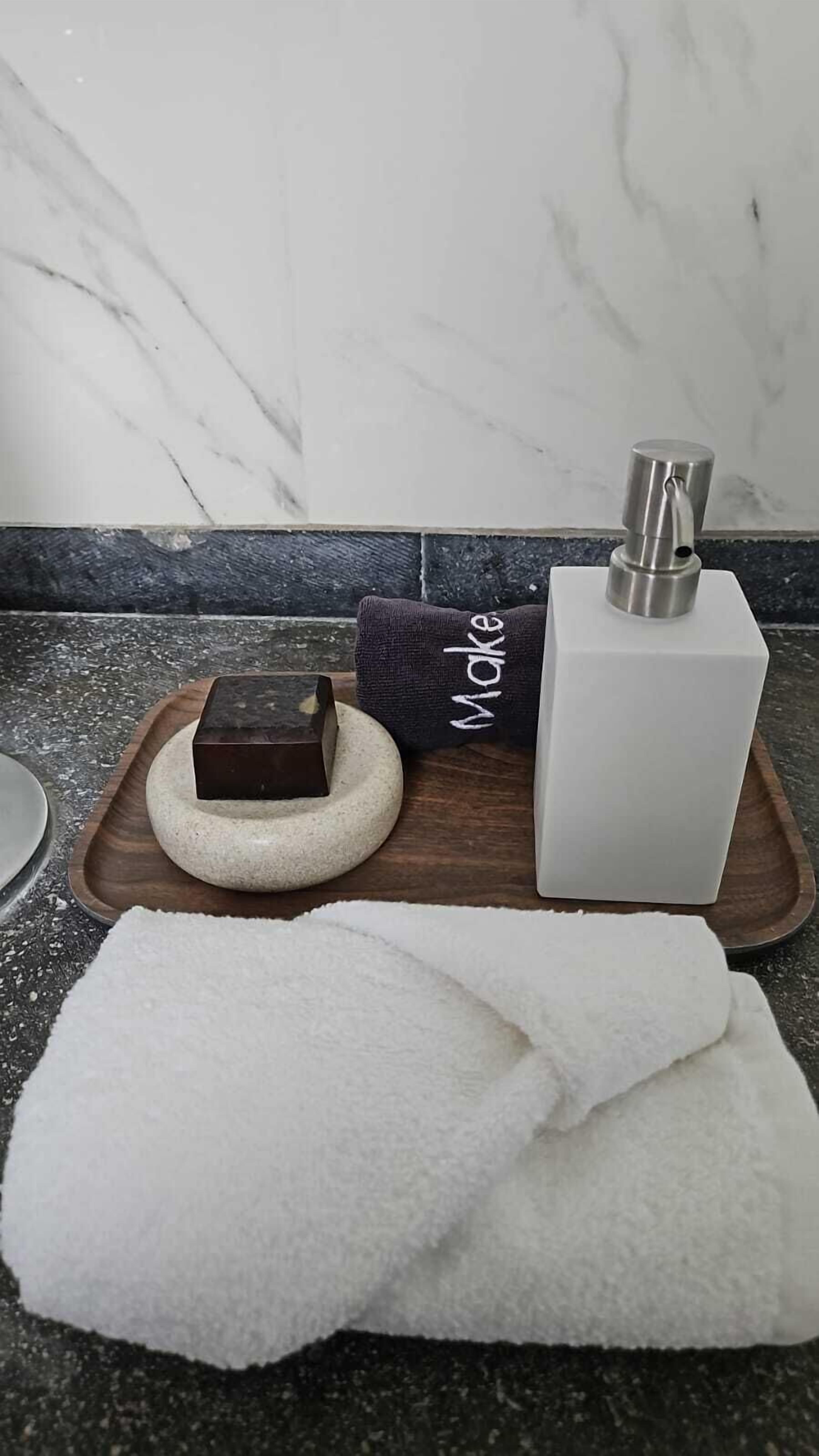 shower, rainfall showerhead, designer toiletries, hair dryer