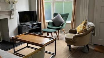 TV, fireplace, DVD player, books