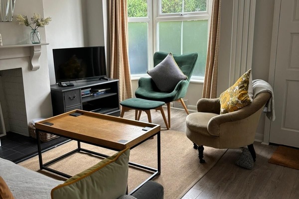 TV, caminetto, lettore DVD, libri