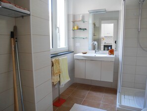 Hair dryer, towels, toilet paper
