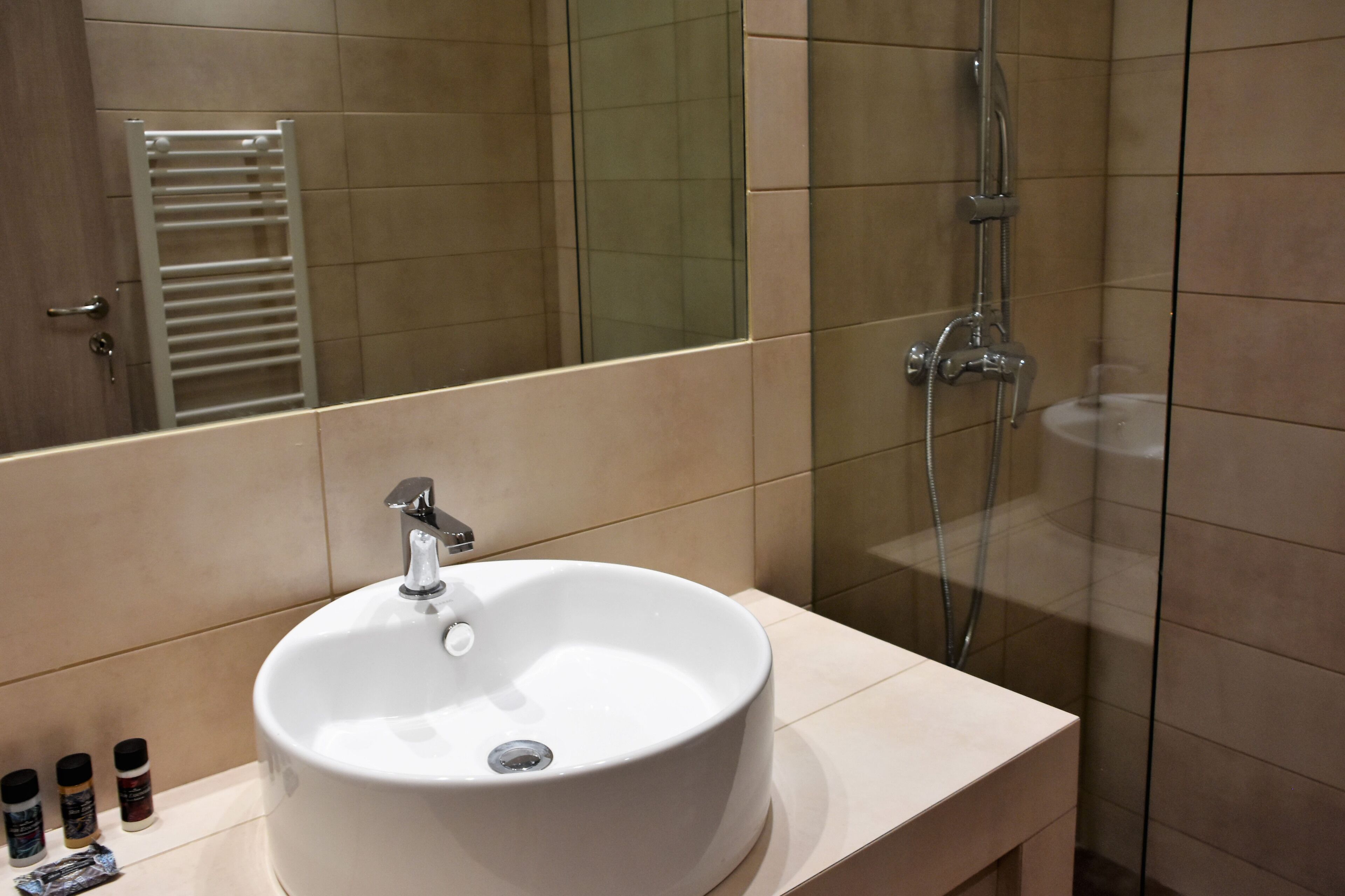 Hair dryer, towels, toilet paper