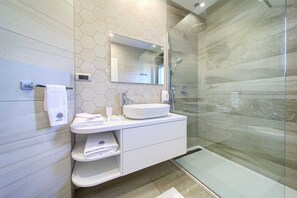 Hair dryer, towels, toilet paper