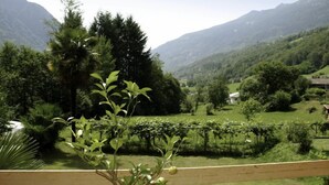 A view of a mountainous landscape with a garden in the foreground, featuring a wooden fence and various plants. - Vista Valle by Interhome (Castro)