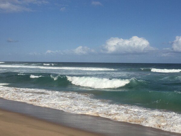 Beach nearby, sun loungers, beach towels