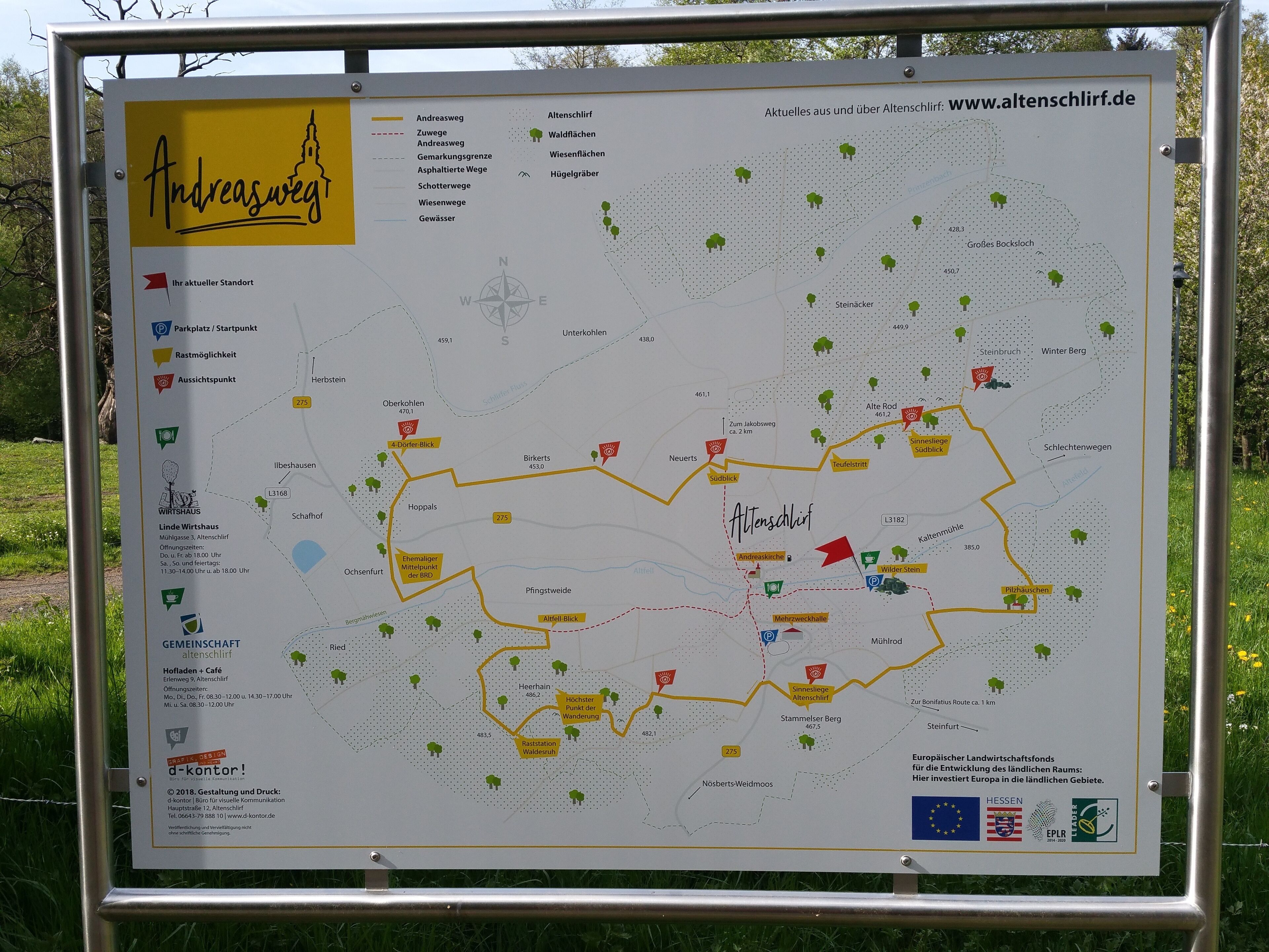 A map with marked trails and points of interest.