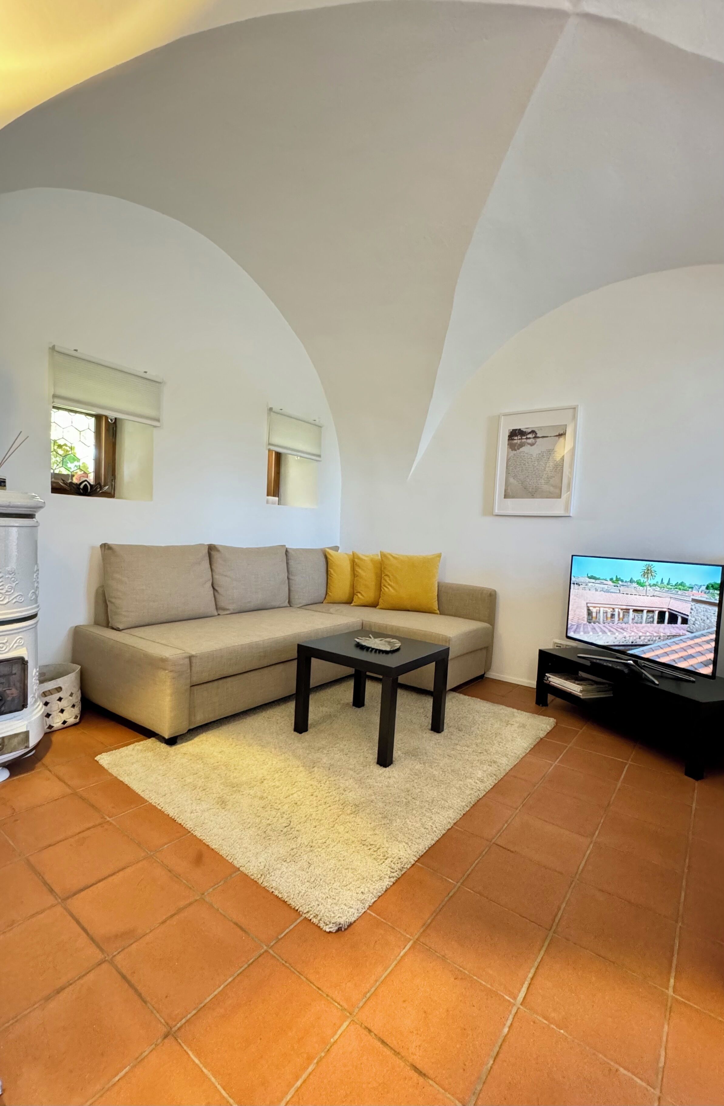 平面電視、壁爐、DVD 播放機