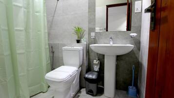 Shower, free toiletries, bathrobes, bidet