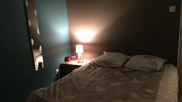 1 slaapkamer, geluiddichte muren, een strijkplank/strijkijzer, wifi