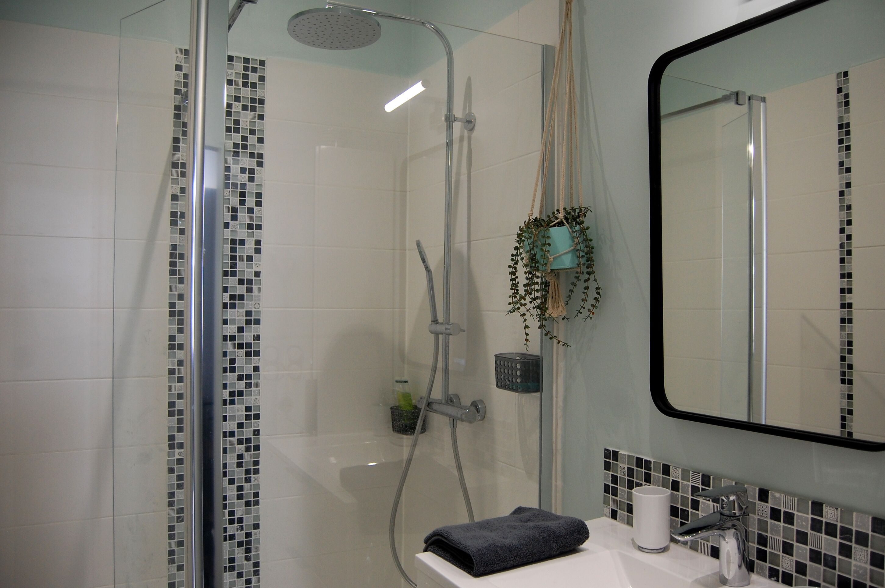 Douche, sèche-cheveux, serviettes fournies, papier toilette