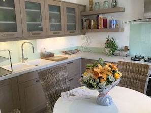 Fridge, microwave, oven, dishwasher