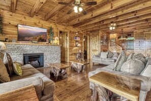 TV, fireplace, DVD player, foosball