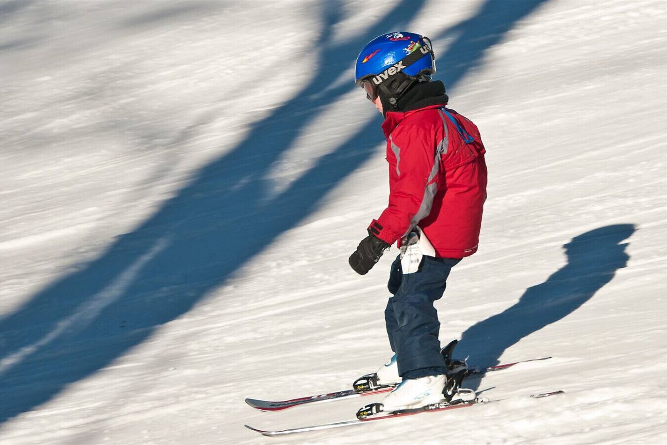 A person skiing down a snowy slope.