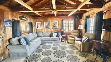 TV connectée, cheminée, livres