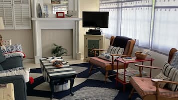 Téléviseur connecté, foyer, lecteur de DVD, livres