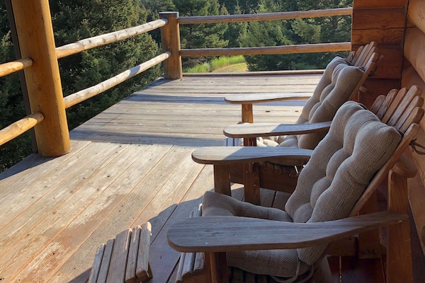 Covered porch view out to Crazy Mountains.