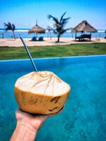 Piscina externa, funciona das 8h às 22h, guarda-sóis, espreguiçadeiras