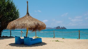 On the beach, white sand