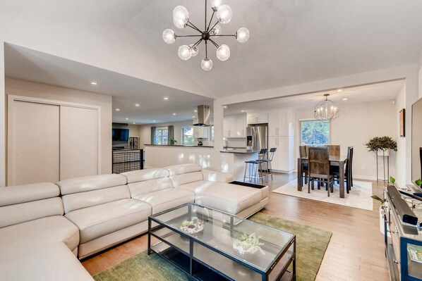 Smart TV, fireplace, DVD player, books