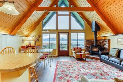 Beachfront home with firepit & breathtaking water views