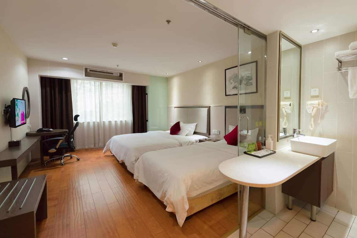 Shower, free toiletries, hair dryer, slippers
