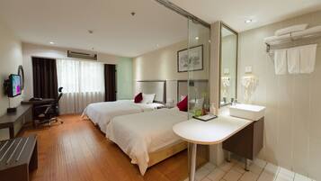 Shower, free toiletries, hair dryer, slippers