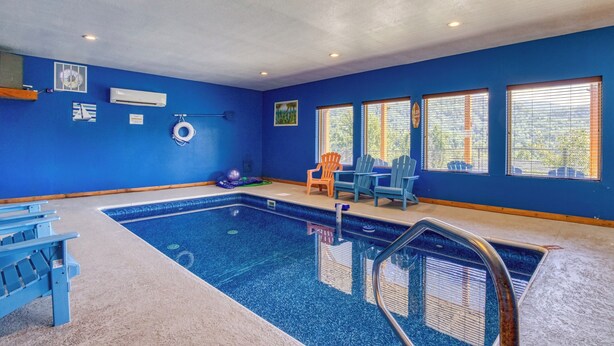 Indoor pool - Luxury 5BR Cabin w/ Private Pool, Firepit, Theater & Game Room – In Gatlinburg (Gatlinburg)