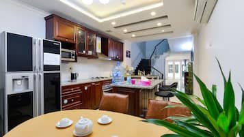 Fridge, microwave, oven, electric kettle