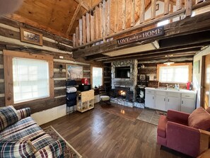 Smart TV, fireplace, DVD player