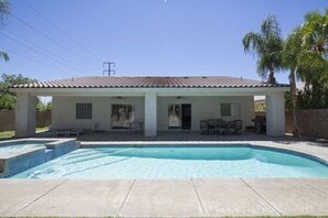 Outdoor pool, a heated pool - FAMILY FUN spacious 4 bedroom home with pool/spa, bbq, game room & 8 beds (Palm Desert)