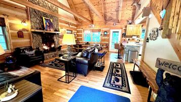 Smart TV, fireplace, DVD player, books