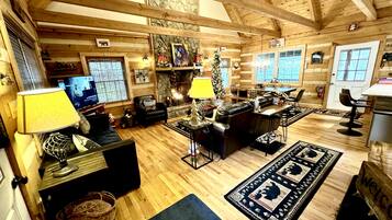 Smart TV, fireplace, DVD player, books