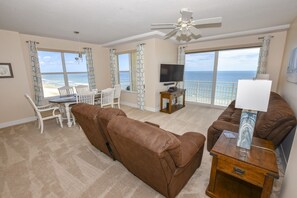 Oceanfront Living Room and TV