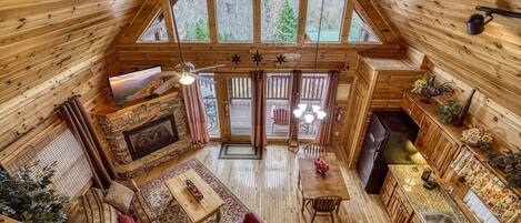 Télévision, cheminée, lecteur de DVD