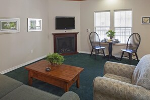 TV, fireplace, DVD player, table football