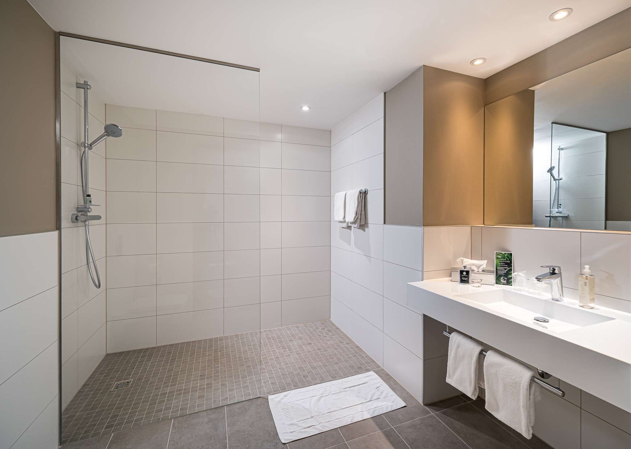 shower, eco-friendly toiletries, hair dryer, heated floors