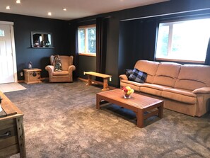 TV, DVD player, video library