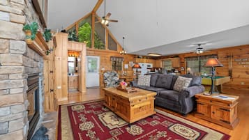 Smart TV, fireplace, DVD player, books
