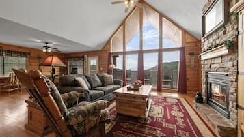Smart TV, fireplace, DVD player, books