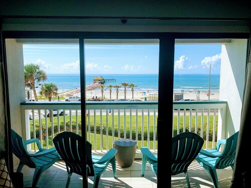 Heated pool!  Awesome beach view from the Top Floor!  Front row!!  #302