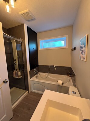 Bathtub, hair dryer, towels, toilet paper - Kinabik Cabin / Half block from beach, quiet cottage district (Sylvan Lake)