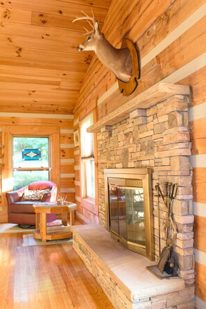 Een televisie en een open haard