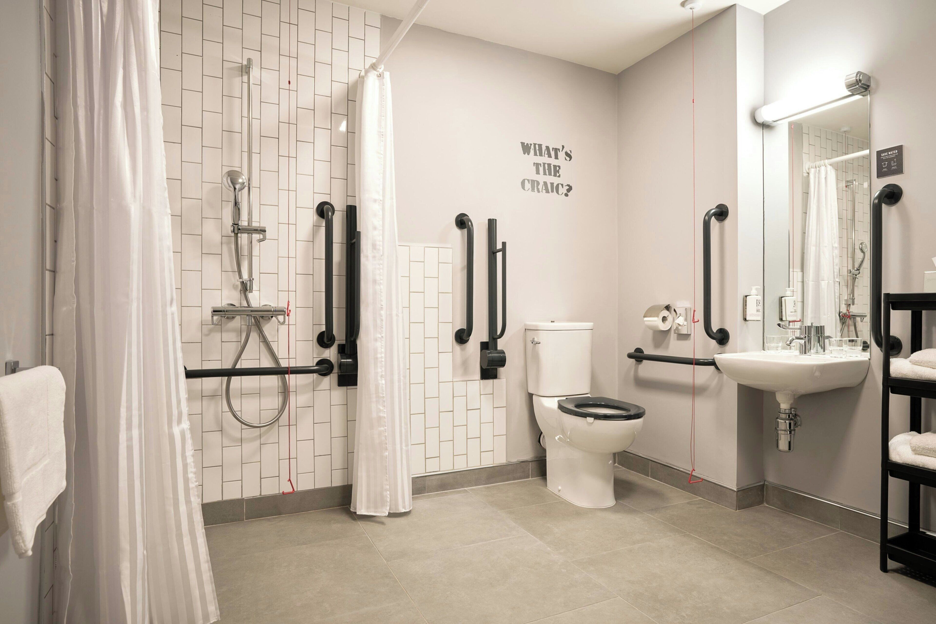 shower, rainfall showerhead, free toiletries, hair dryer