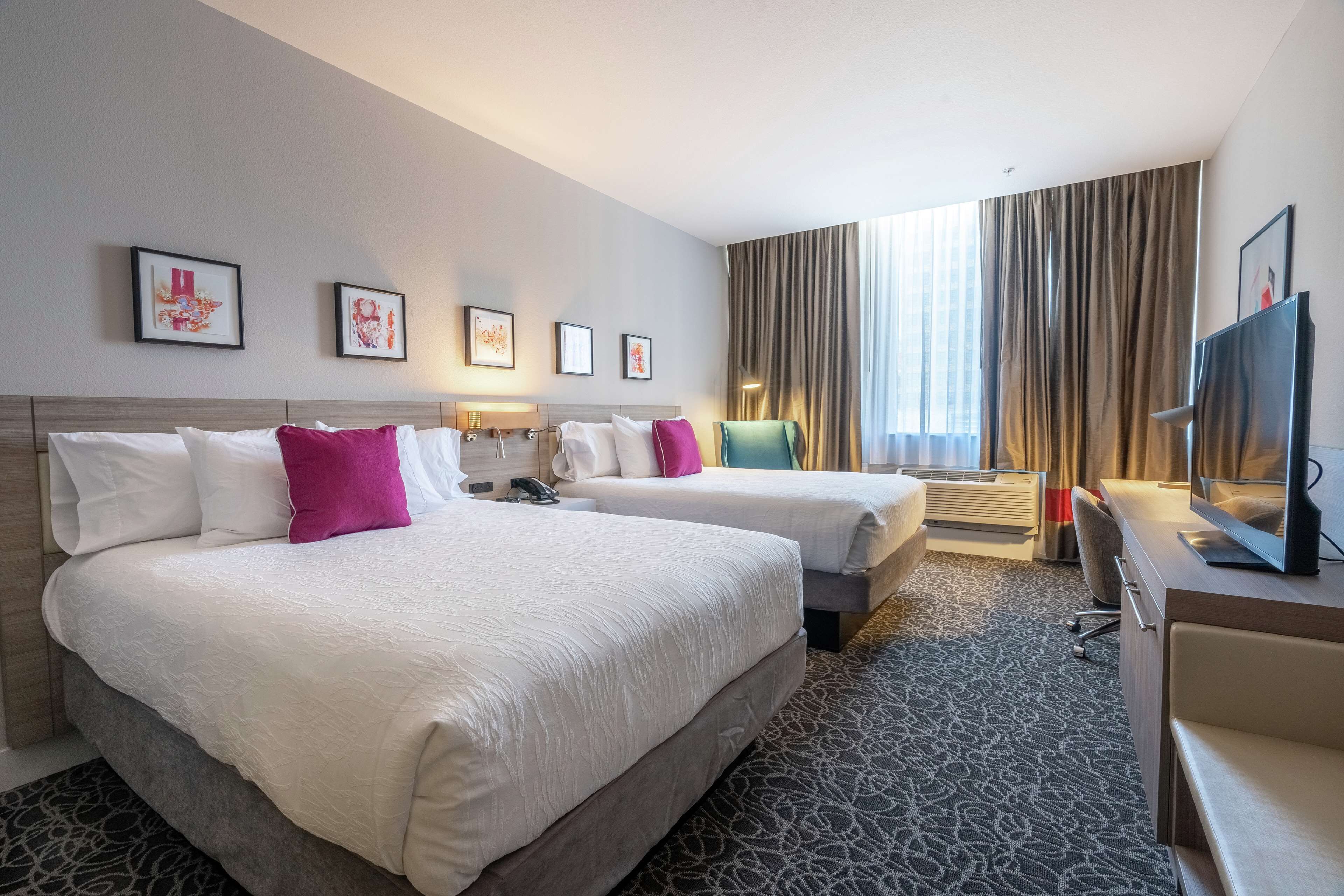 1 bedroom, desk, laptop workspace, blackout curtains