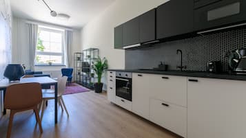 Apartment, 1 Bedroom, Terrace | Private kitchen | Fridge, microwave, oven, stovetop